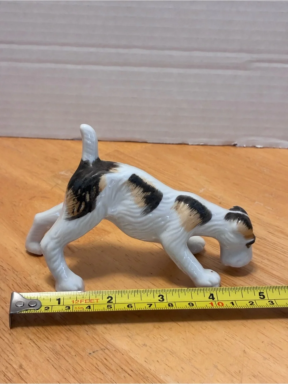 Vintage Fox Terrier Ceramic Figurine - White with Black and Tan Markings - Japan